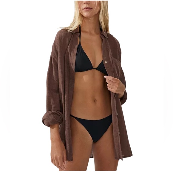 Cotton On Body Organic Cotton Swim Cover Up Beach Shirt Chocolate Size S NWT - Picture 2 of 13